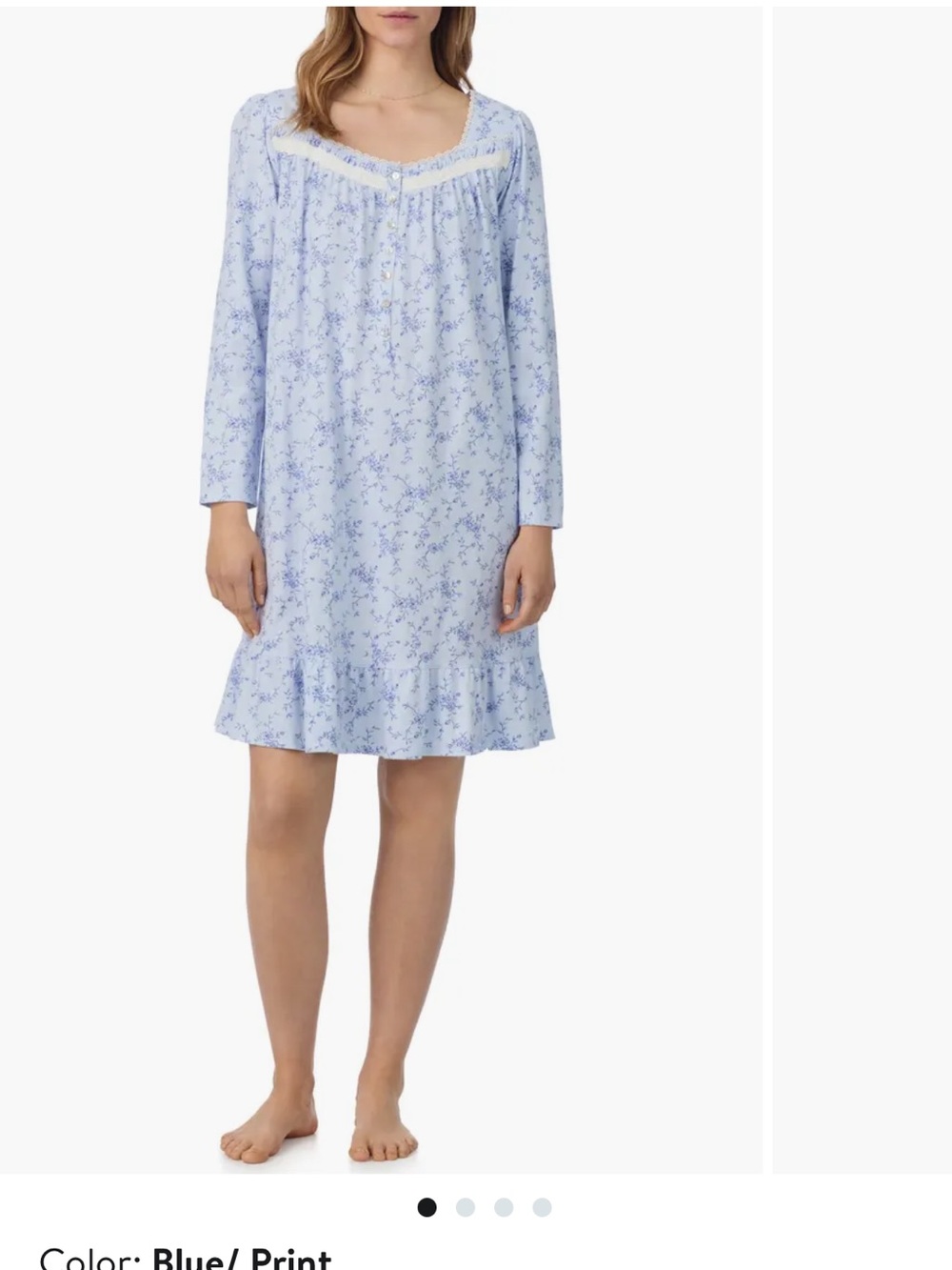 Eileen West Cotton Long Sleeve Long Nightgown Blue Floral large excellent cond